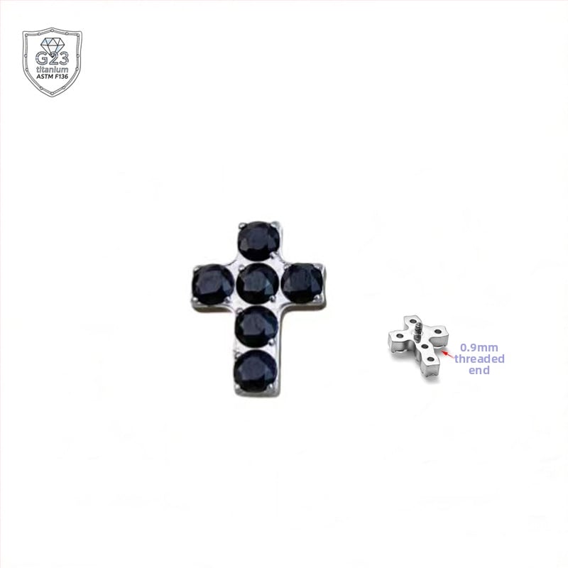 Kryžiaus formos auskarai iš titano lydinio, 5A cirkonio įklija, universalus dizainas, deimantinė apdaila