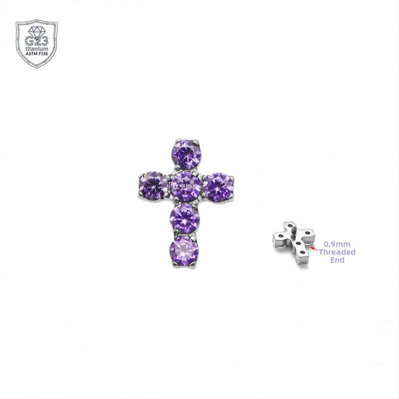 Kryžiaus formos auskarai iš titano lydinio, 5A cirkonio įklija, universalus dizainas, deimantinė apdaila