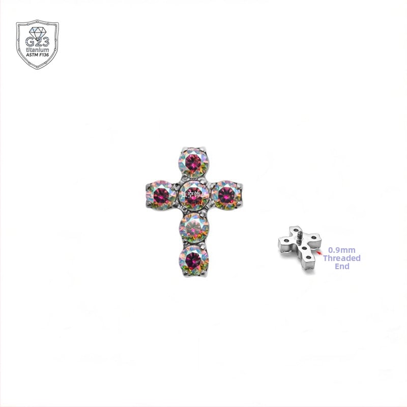 Kryžiaus formos auskarai iš titano lydinio, 5A cirkonio įklija, universalus dizainas, deimantinė apdaila