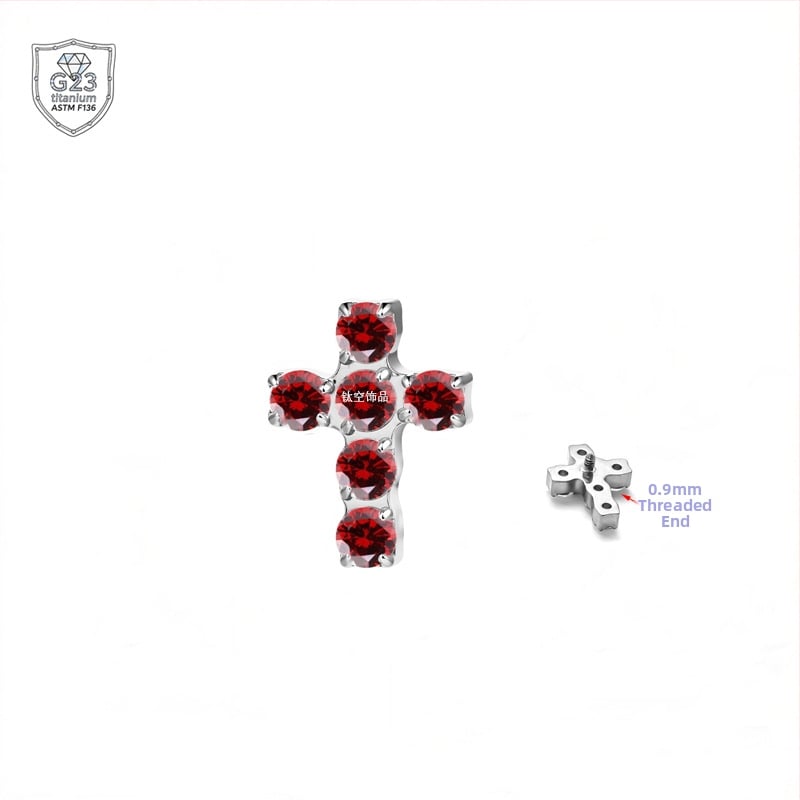 Kryžiaus formos auskarai iš titano lydinio, 5A cirkonio įklija, universalus dizainas, deimantinė apdaila