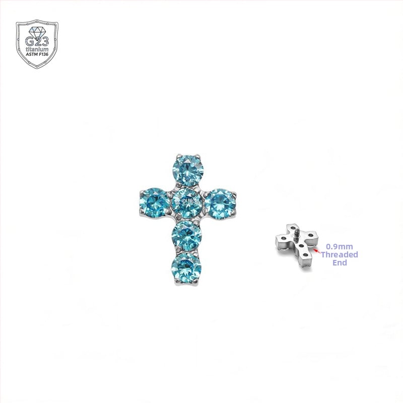 Kryžiaus formos auskarai iš titano lydinio, 5A cirkonio įklija, universalus dizainas, deimantinė apdaila