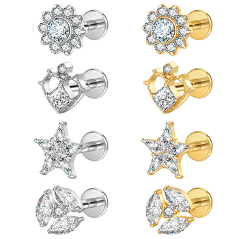 Lūpų auskarai iš titano lydinio su cirkonu – geometrinė forma