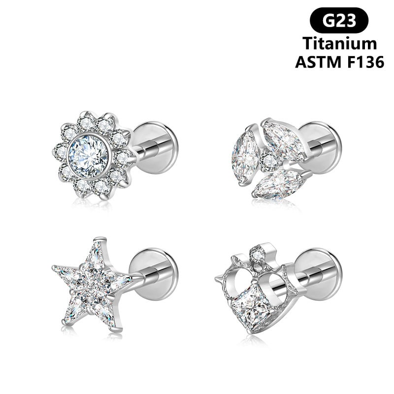 Lūpų auskarai iš titano lydinio su cirkonu – geometrinė forma