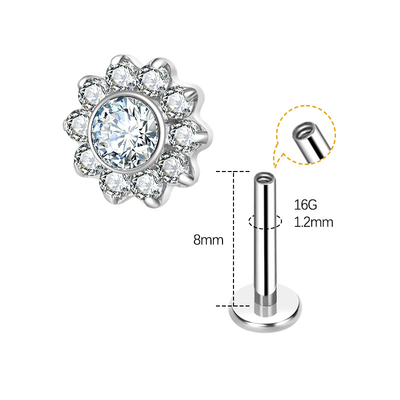 Lūpų auskarai iš titano lydinio su cirkonu – geometrinė forma
