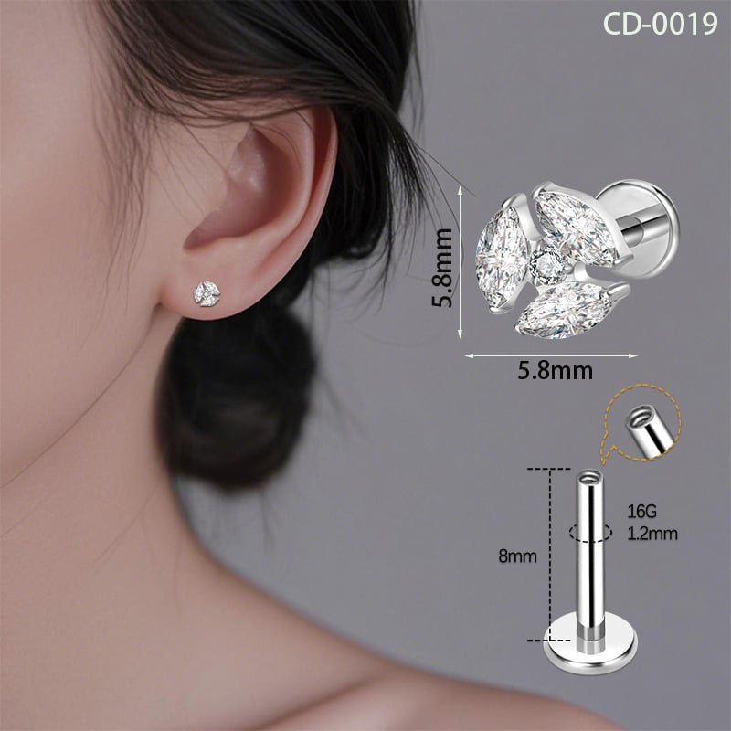 Lūpų auskarai iš titano lydinio su cirkonu – geometrinė forma