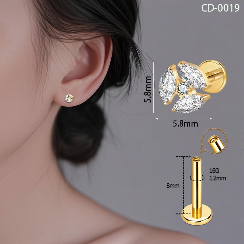 Lūpų auskarai iš titano lydinio su cirkonu – geometrinė forma