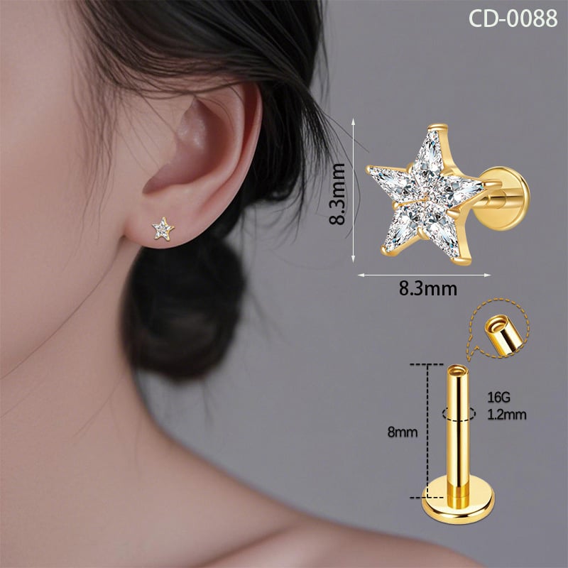 Lūpų auskarai iš titano lydinio su cirkonu – geometrinė forma