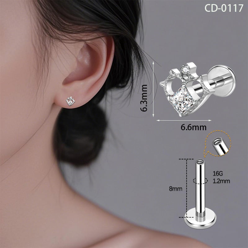 Lūpų auskarai iš titano lydinio su cirkonu – geometrinė forma