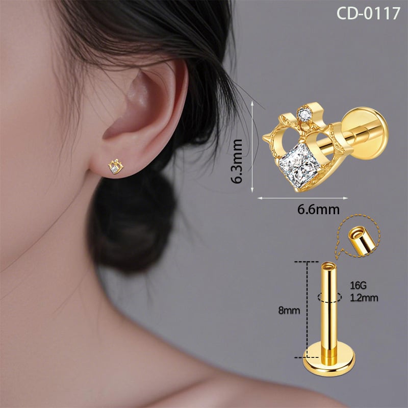 Lūpų auskarai iš titano lydinio su cirkonu – geometrinė forma