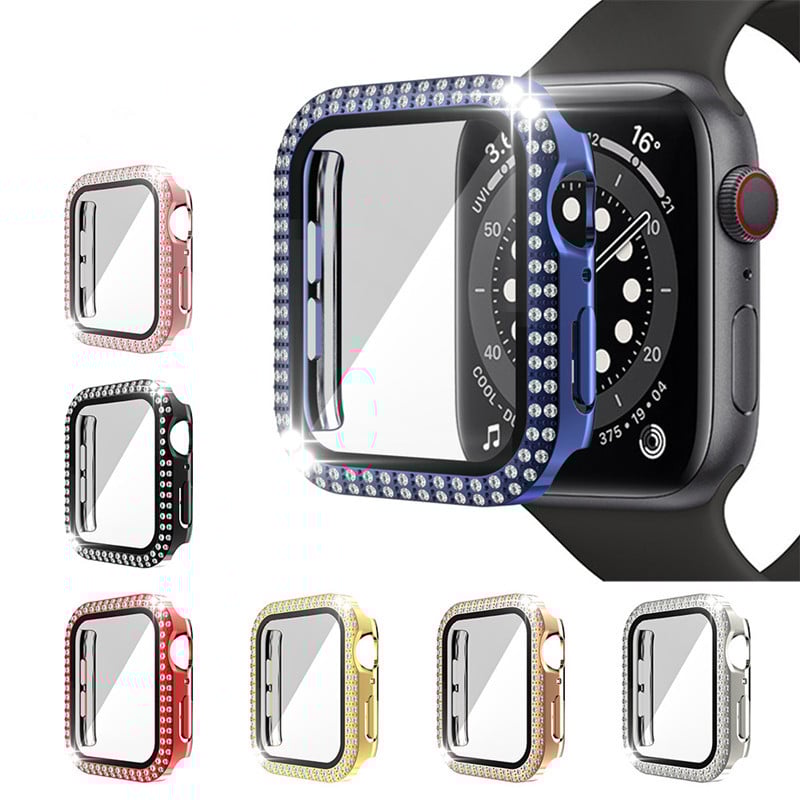 Apple Watch S10 серия — цялостен защитен кейс с закалено филмче за екран, диамантено инкрустиране, PC материал, 360° защита