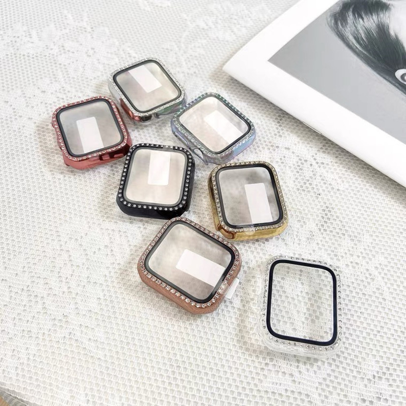 Apple Watch S10 серия — цялостен защитен кейс с закалено филмче за екран, диамантено инкрустиране, PC материал, 360° защита