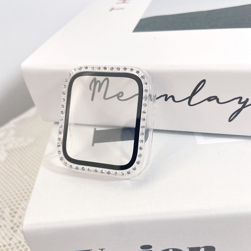 Apple Watch S10 серия — цялостен защитен кейс с закалено филмче за екран, диамантено инкрустиране, PC материал, 360° защита