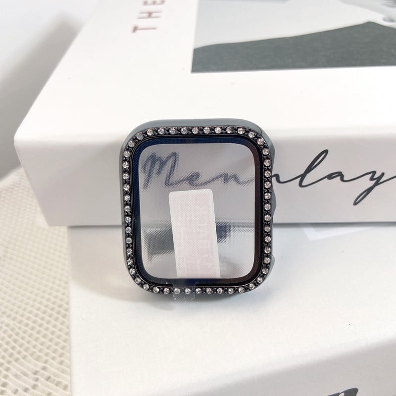 Apple Watch S10 серия — цялостен защитен кейс с закалено филмче за екран, диамантено инкрустиране, PC материал, 360° защита