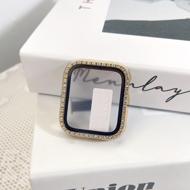 Apple Watch S10 серия — цялостен защитен кейс с закалено филмче за екран, диамантено инкрустиране, PC материал, 360° защита