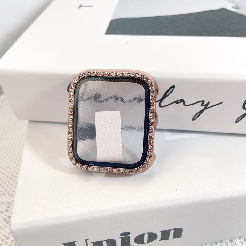 Apple Watch S10 серия — цялостен защитен кейс с закалено филмче за екран, диамантено инкрустиране, PC материал, 360° защита