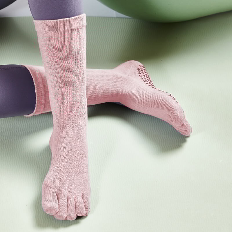 Γυναικείες κάλτσες γιόγκα με πέντε δάχτυλα, μέχρι τη γάμπα, αντιολισθητική σόλα, απορροφούν τον ιδρώτα, βαμβάκι 70–80%