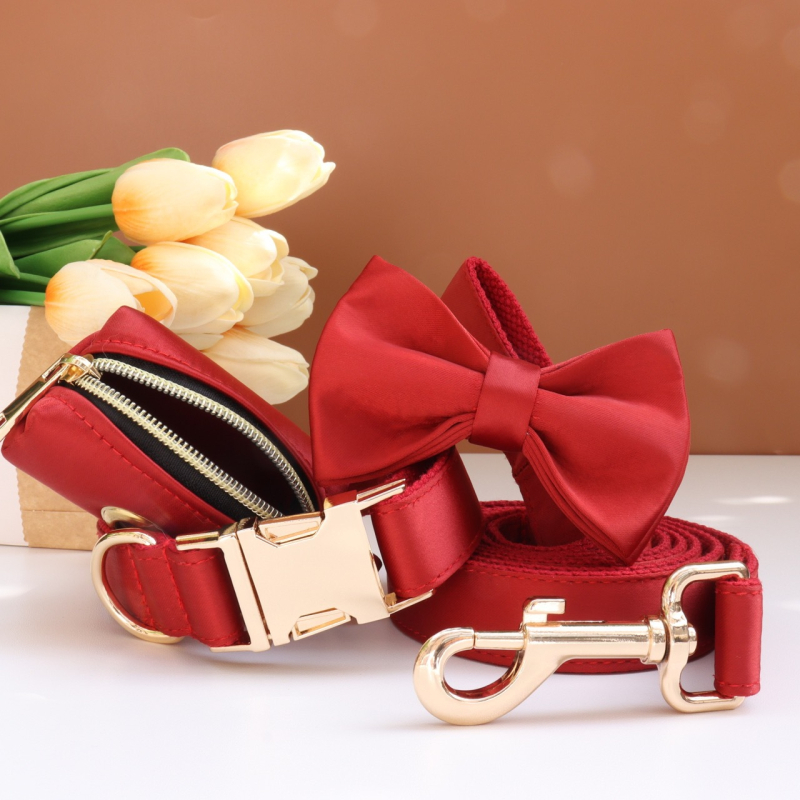 Каишка за кучета с панделка и повод — гравирана, против загуба, регулируема, полиестер, монохромен модел