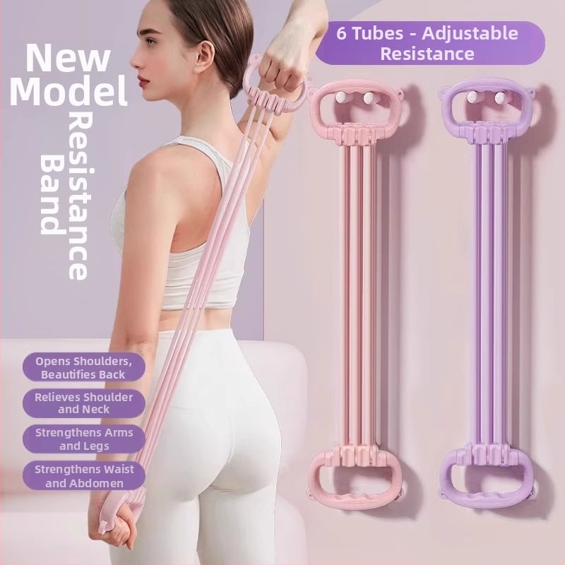 Regulējama pretestības lente muguras trenēšanai un plecu atvēršanai, mājas fitnesam un jogai; ABS materiāls; plaukstas satvēriena spēka trenēšanas ierīce
