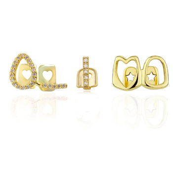 Dantų aksesuaras su cirkonio akmenimis, tuščiaviduris dvigubas dizainas, 18K dengtas varis, kristalų akcentai