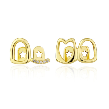 Dantų aksesuaras su cirkonio akmenimis, tuščiaviduris dvigubas dizainas, 18K dengtas varis, kristalų akcentai