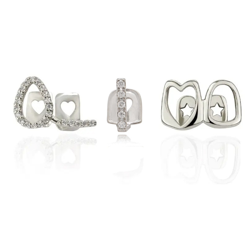 Dantų aksesuaras su cirkonio akmenimis, tuščiaviduris dvigubas dizainas, 18K dengtas varis, kristalų akcentai