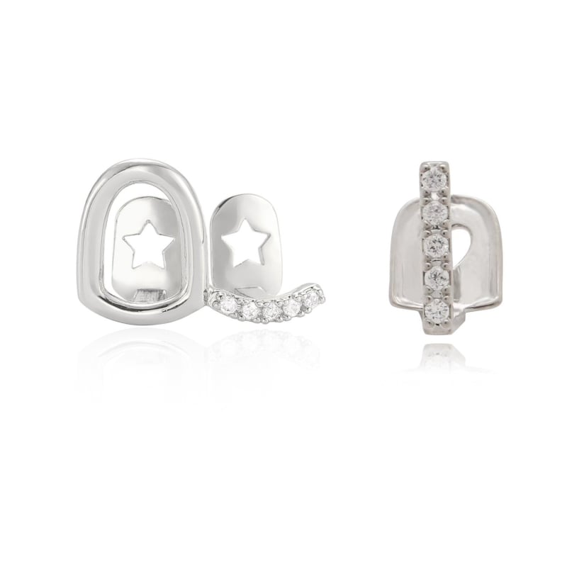 Dantų aksesuaras su cirkonio akmenimis, tuščiaviduris dvigubas dizainas, 18K dengtas varis, kristalų akcentai