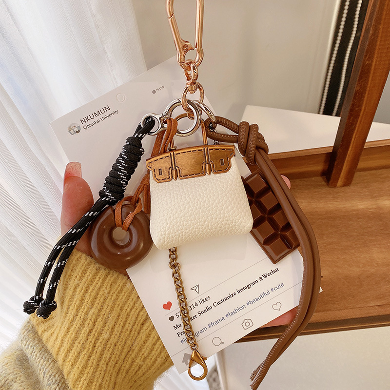 Κλειδοθήκη HD12123: σοκολατένιο μπέγκελ με ύφαντό σκοινί, διακοσμητικό για τσάντες, κορεατικό στυλ. Μάρκα Lemon Peach, μικτά υλικά.