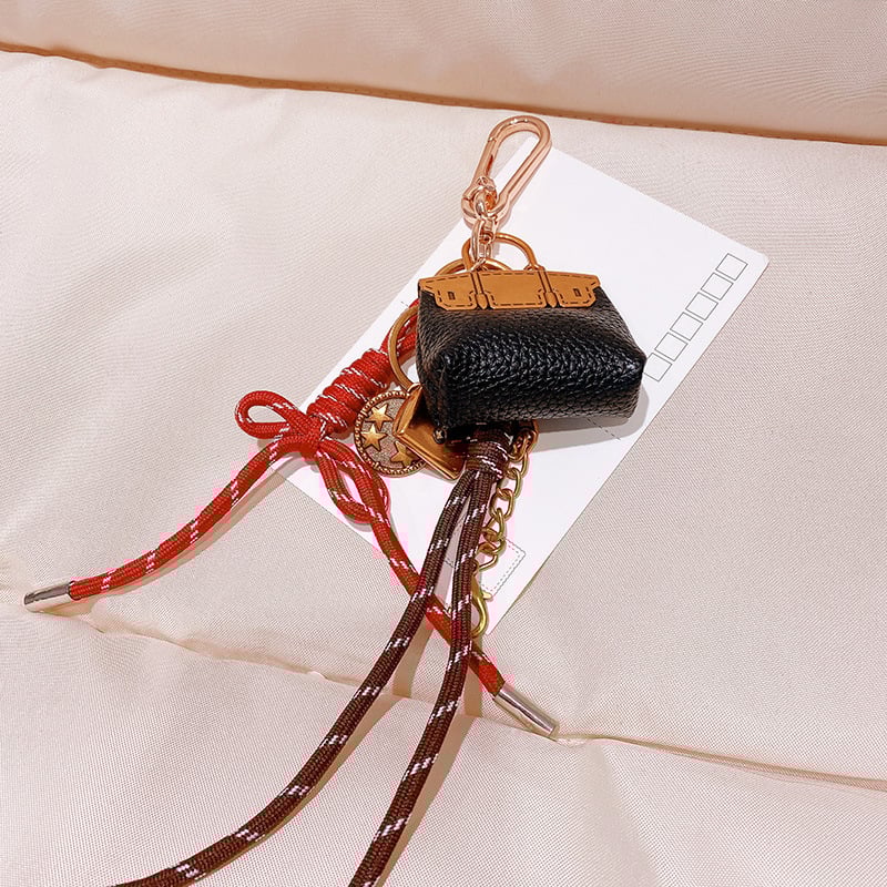 Κλειδοθήκη HD12123: σοκολατένιο μπέγκελ με ύφαντό σκοινί, διακοσμητικό για τσάντες, κορεατικό στυλ. Μάρκα Lemon Peach, μικτά υλικά.