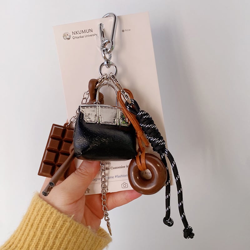 Κλειδοθήκη HD12123: σοκολατένιο μπέγκελ με ύφαντό σκοινί, διακοσμητικό για τσάντες, κορεατικό στυλ. Μάρκα Lemon Peach, μικτά υλικά.