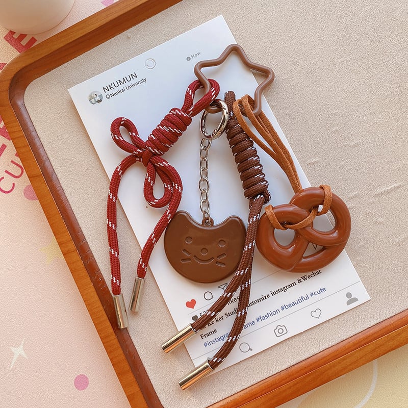 Κλειδοθήκη HD12123: σοκολατένιο μπέγκελ με ύφαντό σκοινί, διακοσμητικό για τσάντες, κορεατικό στυλ. Μάρκα Lemon Peach, μικτά υλικά.