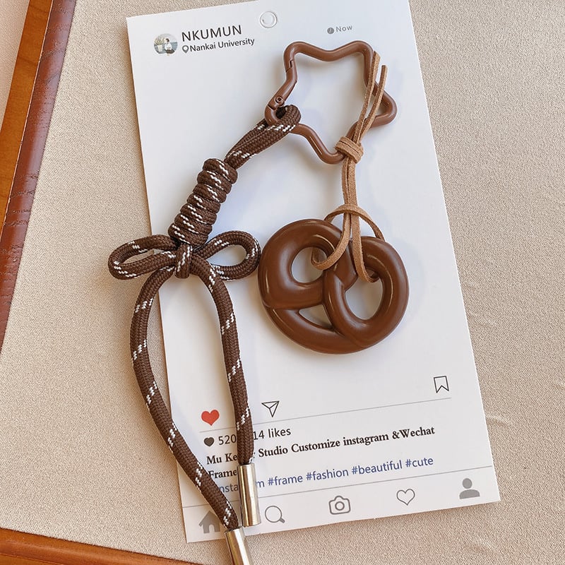 Κλειδοθήκη HD12123: σοκολατένιο μπέγκελ με ύφαντό σκοινί, διακοσμητικό για τσάντες, κορεατικό στυλ. Μάρκα Lemon Peach, μικτά υλικά.