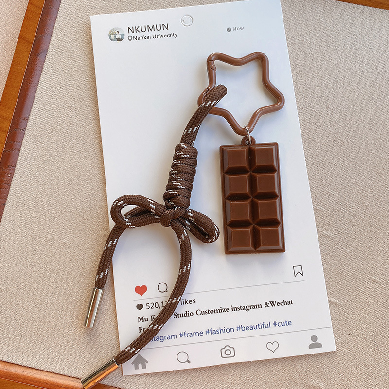 Κλειδοθήκη HD12123: σοκολατένιο μπέγκελ με ύφαντό σκοινί, διακοσμητικό για τσάντες, κορεατικό στυλ. Μάρκα Lemon Peach, μικτά υλικά.