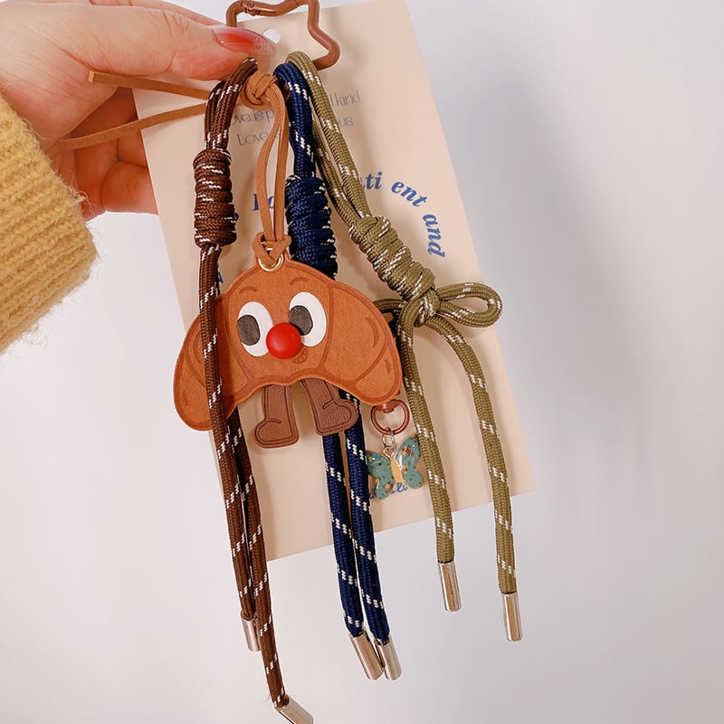 Κλειδοθήκη HD12123: σοκολατένιο μπέγκελ με ύφαντό σκοινί, διακοσμητικό για τσάντες, κορεατικό στυλ. Μάρκα Lemon Peach, μικτά υλικά.