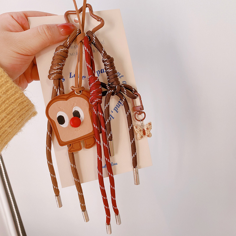 Κλειδοθήκη HD12123: σοκολατένιο μπέγκελ με ύφαντό σκοινί, διακοσμητικό για τσάντες, κορεατικό στυλ. Μάρκα Lemon Peach, μικτά υλικά.