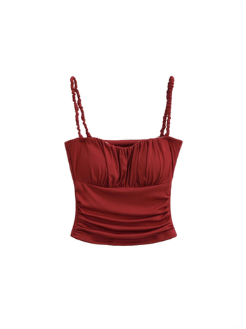 Слим-фит презрамков топ със подплънка за бюст, плисиран детайл, къса дължина, rayon материя 80–90%