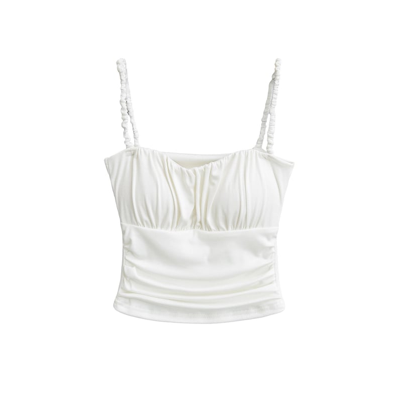 Слим-фит презрамков топ със подплънка за бюст, плисиран детайл, къса дължина, rayon материя 80–90%