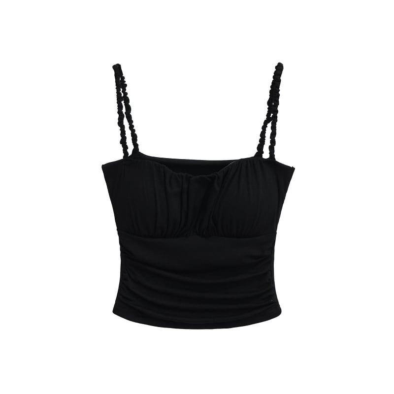 Слим-фит презрамков топ със подплънка за бюст, плисиран детайл, къса дължина, rayon материя 80–90%