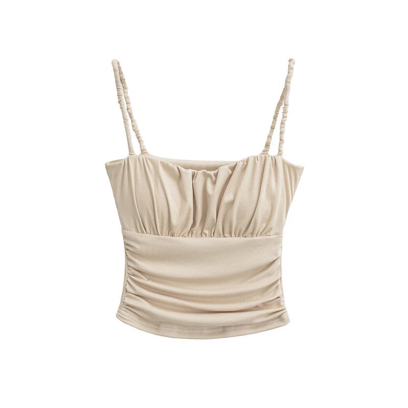 Слим-фит презрамков топ със подплънка за бюст, плисиран детайл, къса дължина, rayon материя 80–90%