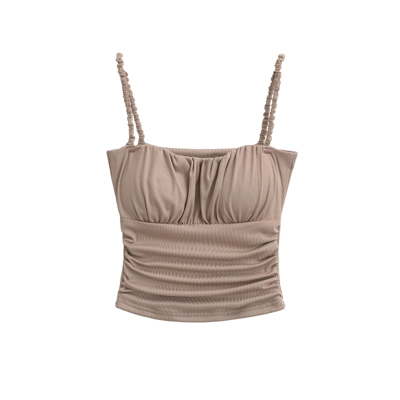 Слим-фит презрамков топ със подплънка за бюст, плисиран детайл, къса дължина, rayon материя 80–90%
