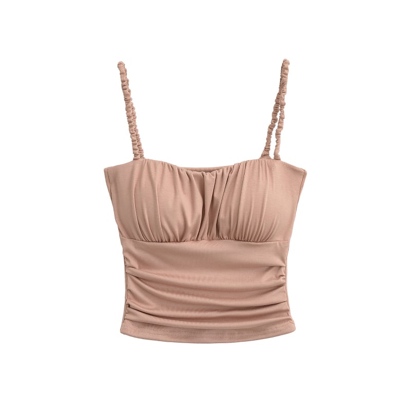 Слим-фит презрамков топ със подплънка за бюст, плисиран детайл, къса дължина, rayon материя 80–90%