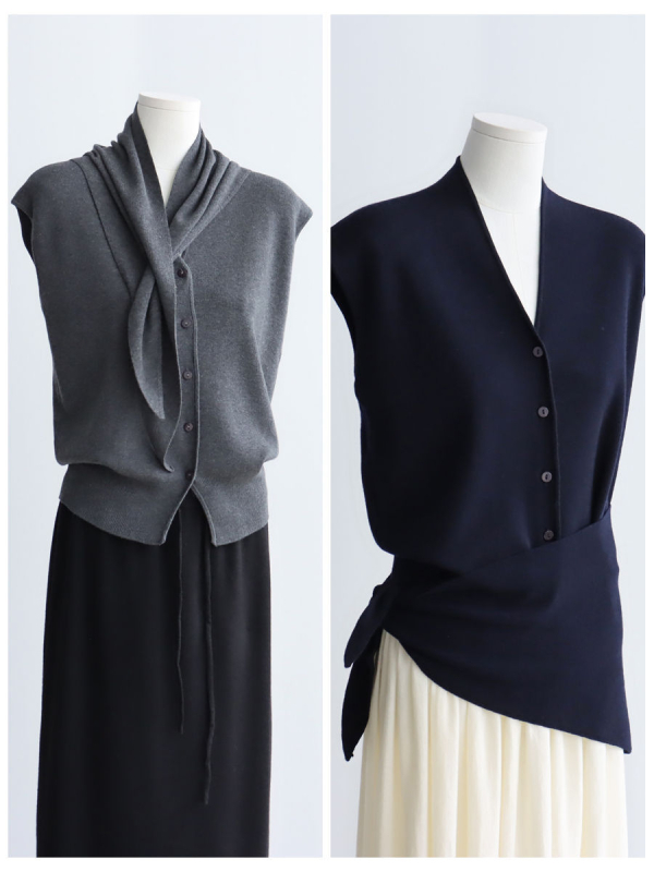Pletena vesta od vune u smjesi, V-dekolte, jednostruko kopčanje, bez rukava, elegantan gradski stil za odlazak na posao
