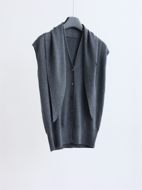 Pletena vesta od vune u smjesi, V-dekolte, jednostruko kopčanje, bez rukava, elegantan gradski stil za odlazak na posao