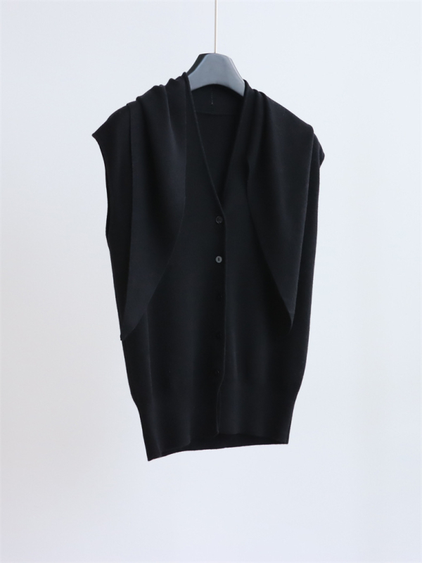 Pletena vesta od vune u smjesi, V-dekolte, jednostruko kopčanje, bez rukava, elegantan gradski stil za odlazak na posao