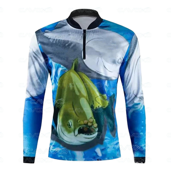 Senlanda Makšķerēšanas apģērbs ar 3D apdruku, Saules aizsardzība, Stāvošs apkaklis, Pusslēdzējs, Makšķerēšanai ar lūrēm un jūras makšķerēšanai, Poliesters, 1 kabata