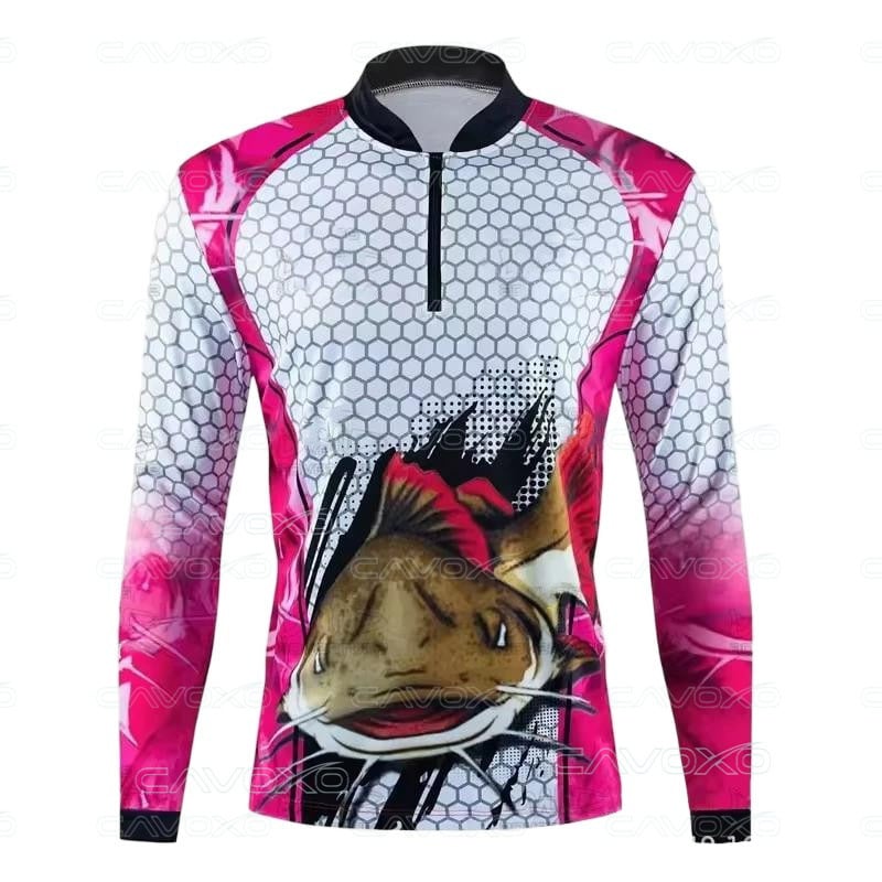 Senlanda Makšķerēšanas apģērbs ar 3D apdruku, Saules aizsardzība, Stāvošs apkaklis, Pusslēdzējs, Makšķerēšanai ar lūrēm un jūras makšķerēšanai, Poliesters, 1 kabata