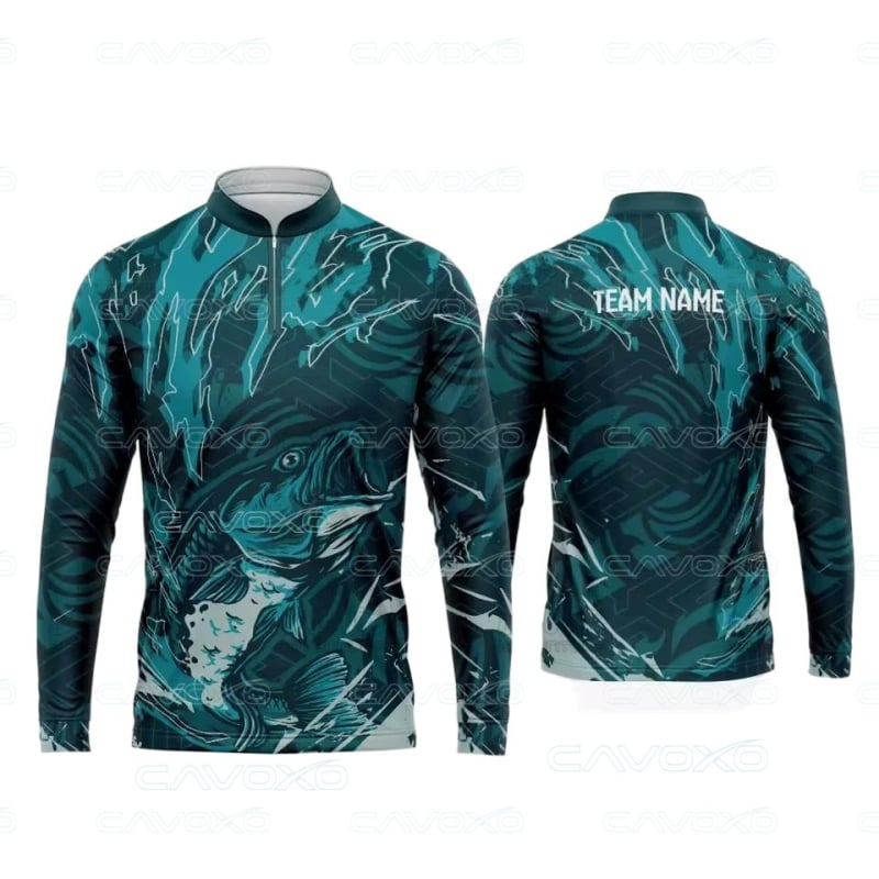 Senlanda Makšķerēšanas apģērbs ar 3D apdruku, Saules aizsardzība, Stāvošs apkaklis, Pusslēdzējs, Makšķerēšanai ar lūrēm un jūras makšķerēšanai, Poliesters, 1 kabata