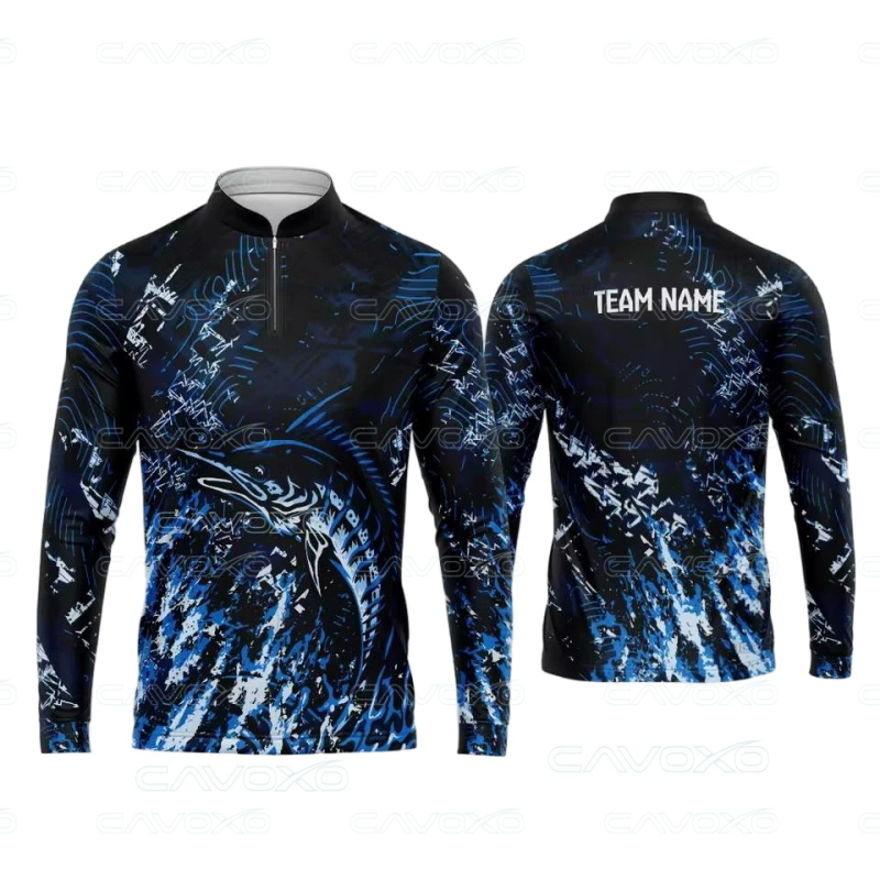 Senlanda Makšķerēšanas apģērbs ar 3D apdruku, Saules aizsardzība, Stāvošs apkaklis, Pusslēdzējs, Makšķerēšanai ar lūrēm un jūras makšķerēšanai, Poliesters, 1 kabata