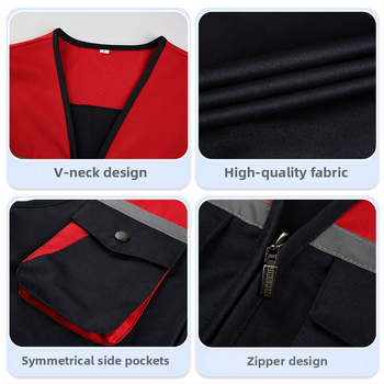 Mitme taskuga vest isikliku logoga trükiga — V-kaelus, tõmblukk, 100% polüester