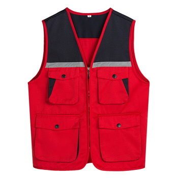 Mitme taskuga vest isikliku logoga trükiga — V-kaelus, tõmblukk, 100% polüester