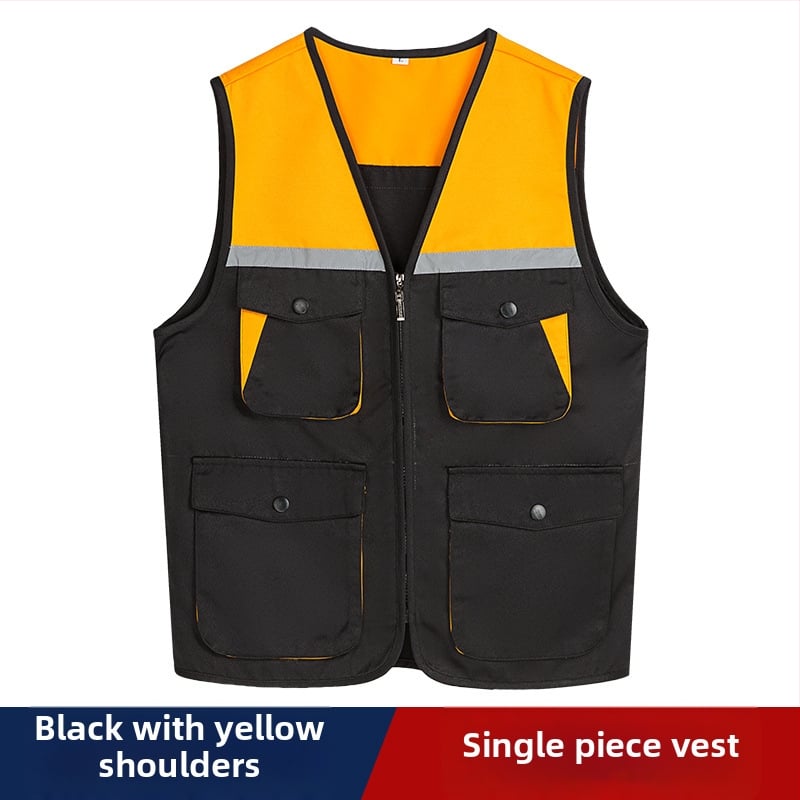 Mitme taskuga vest isikliku logoga trükiga — V-kaelus, tõmblukk, 100% polüester